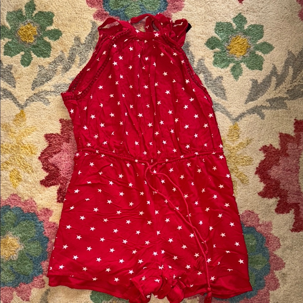 New York & Company Red and White Jumpsuit